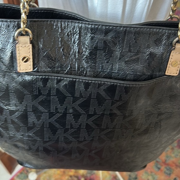 Michael Kors  shoulder bag  signature monogram leather black/Chain detail tan st - Picture 8 of 17